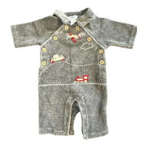 Janie and Jack Gray Velour Transportation One Piece Jumper Size Preemie